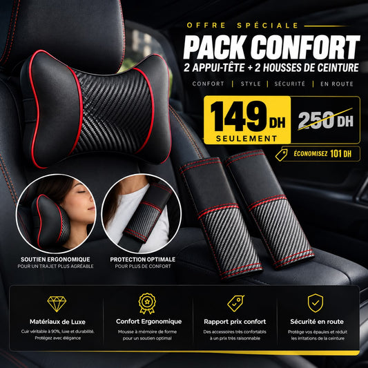 Pack Confort — 2 appui-tête + 2 housses de ceinture